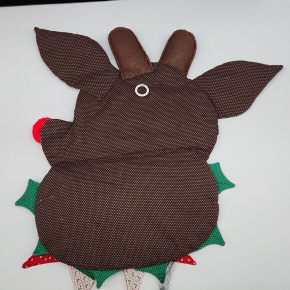 Vintage Handmade Reindeer Wall Hanging With Bow Christmas Decor Brown Red Fabric - Picture 5 of 6